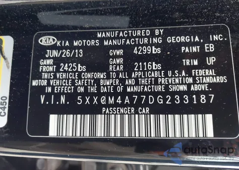 2013 Kia Optima Lx from USA, damaged, VIN 5XXGM4A77DG233187